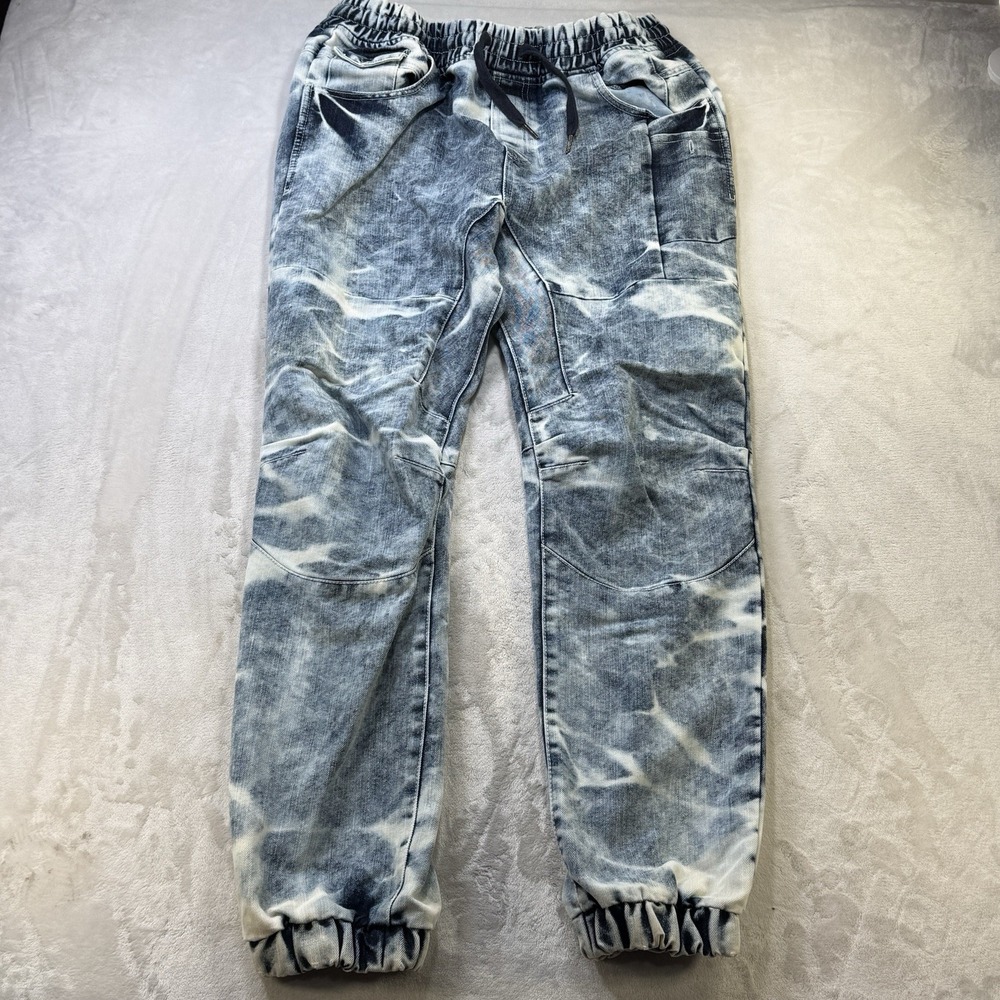 WT02 Men's XL Denim Acid Wash Joggers Drawstring Distressed Elastic Waist Y2K